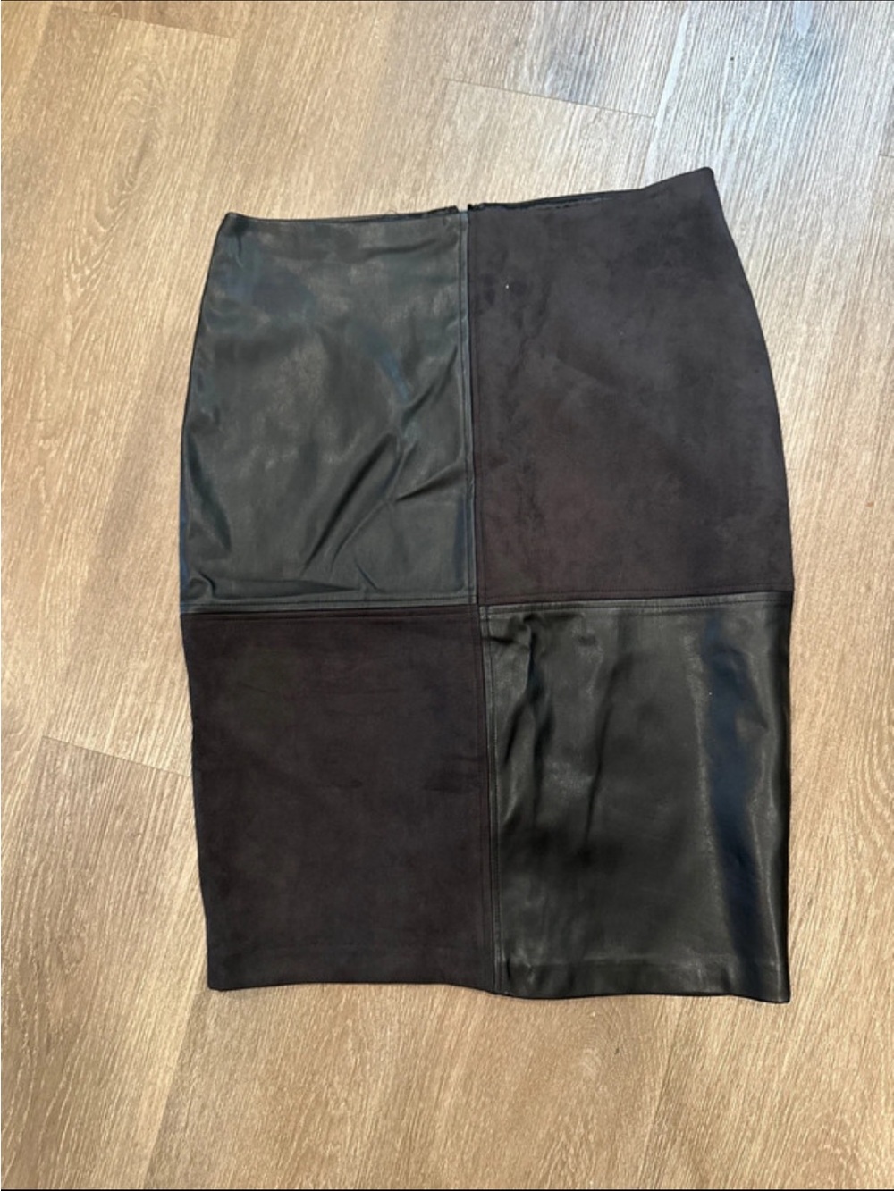 Ivanka Trump Black Leather and Suede Patchwork Pencil Skirt